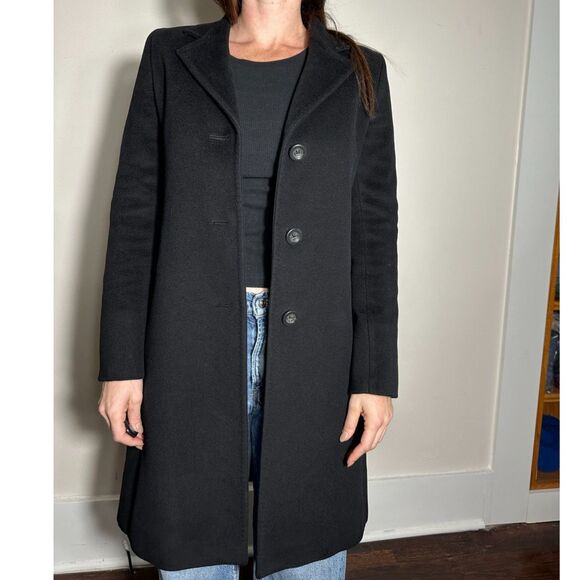 MaxMara Black 100% Wool Above the Knee Trench Coat Size 4 - Picture 1 of 13